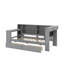 Lit plateforme simple en bois avec tablettes de rangement, station de charge, tiroirs, DEL, bureau et tête de lit tapissier-16637351