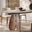 Table de salle à manger ovale moderne 70,9 po, plateau en faux travertin avec base sculpturale en bois-1243319205