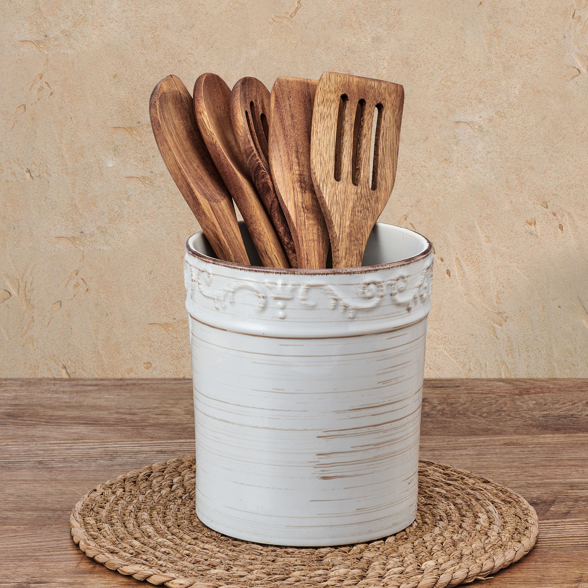 Pfaltzgraff Trellis Crock with Utensils - Thumbnail 3