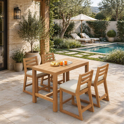 5-Piece Rustic Patio Bar Set – Table and Chairs with Ergonomic Seating and Slatted Tabletop, for Poolside, Balcony, Backyard, Porch