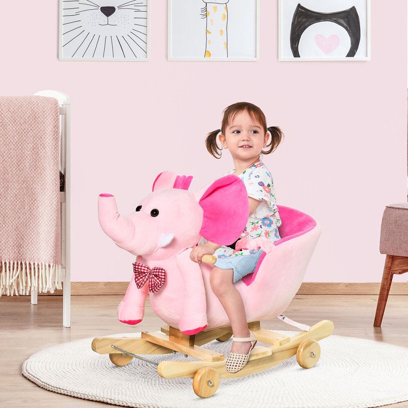 Adahy Plush Kid Ride on Elephant Rocker, Pink