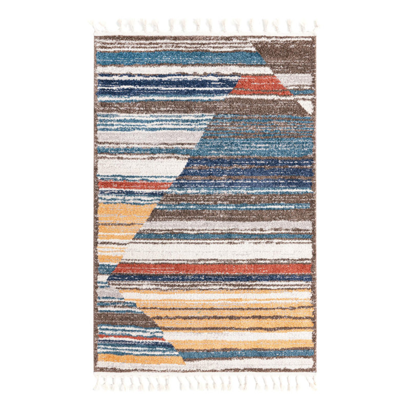 Tapis blanc / vert / bleu Frystown, Rectangle 4 pi x 6 pi