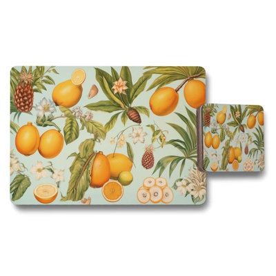 Tropical Fruit Placemats And Coaster Set With Citrus Pattern