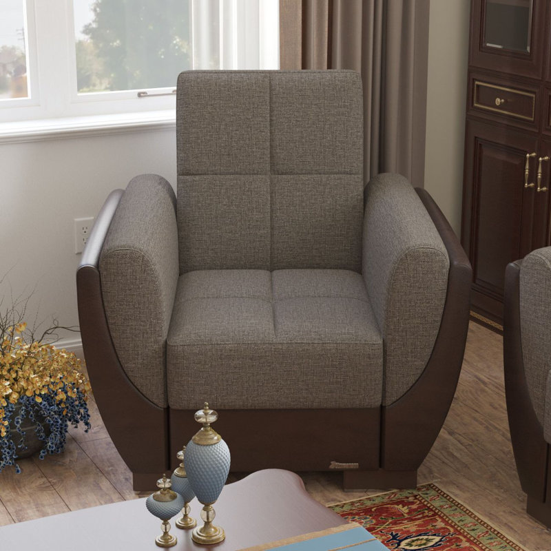 Fauteuil convertible rembourré avec rangement en polyuréthane de la collection Modern Skyhaven, Noir / microfibre bourgogne