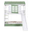 Lit superposé simple au-dessus de simple avec glissière convertible et toit avec structure en bois de pin blanc