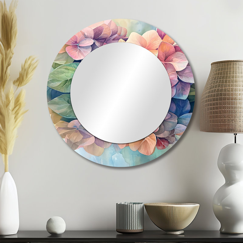 Abstract Hydrangea Summer Reflection I - Floral Decorative Mirror Wall Art - Printed On Metal, 23" x 23"
