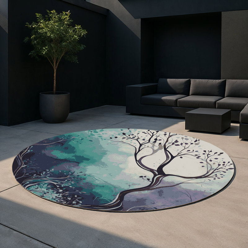 Serene Sapling Indoor And Outdoor Area Rug, Round 5'