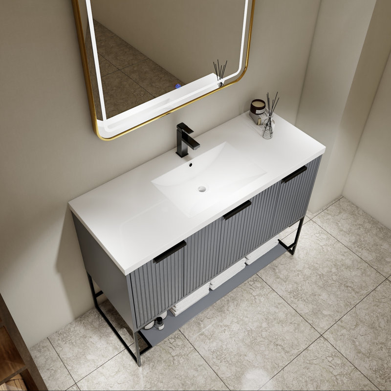 Meuble-lavabo 48 po avec lavabo en résine, Gris