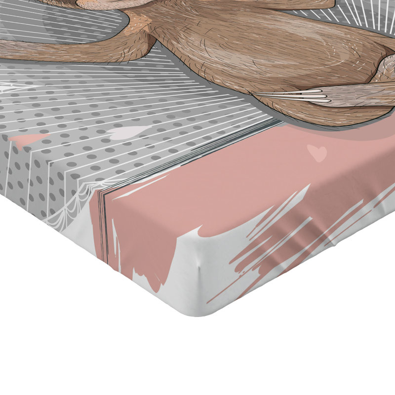 Drap-housse Ambesonne paresseux 2 pièces Little Sloth rose brun gris, Ensemble de draps pour taille de lit double