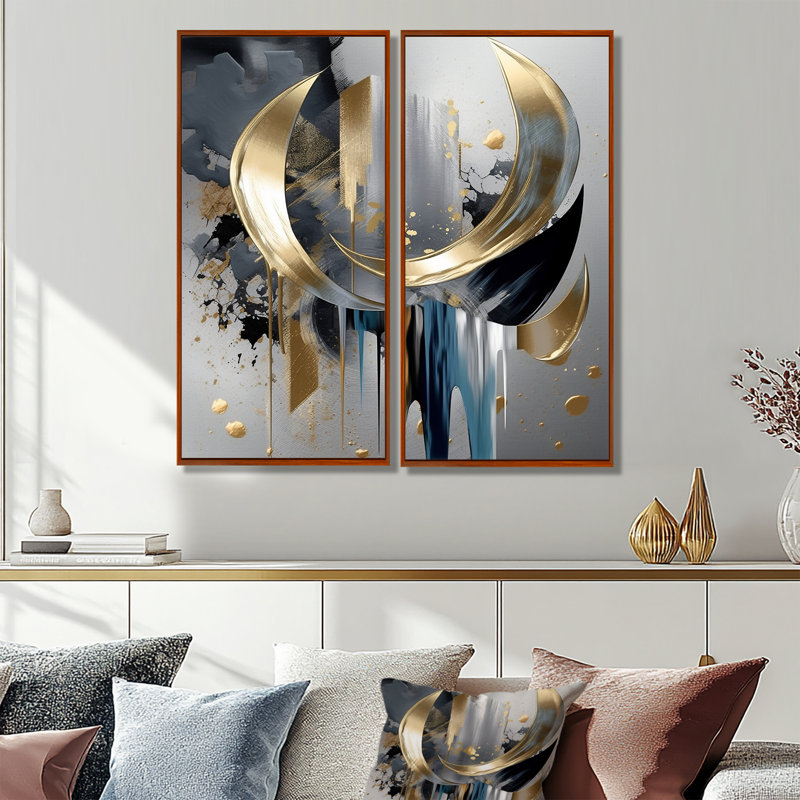 «Abstract Shapes And Lines I», reproductions d'art sur toile dorées, H 32 po x l 32 po, Brun