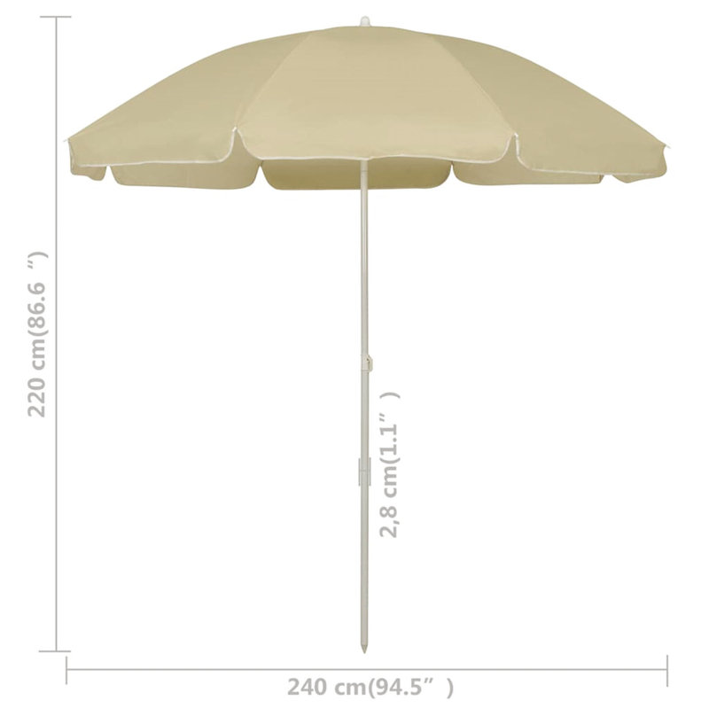 Aftab 240 cm W X 240 cm D Round Beach Parasol with Manual Lift, White