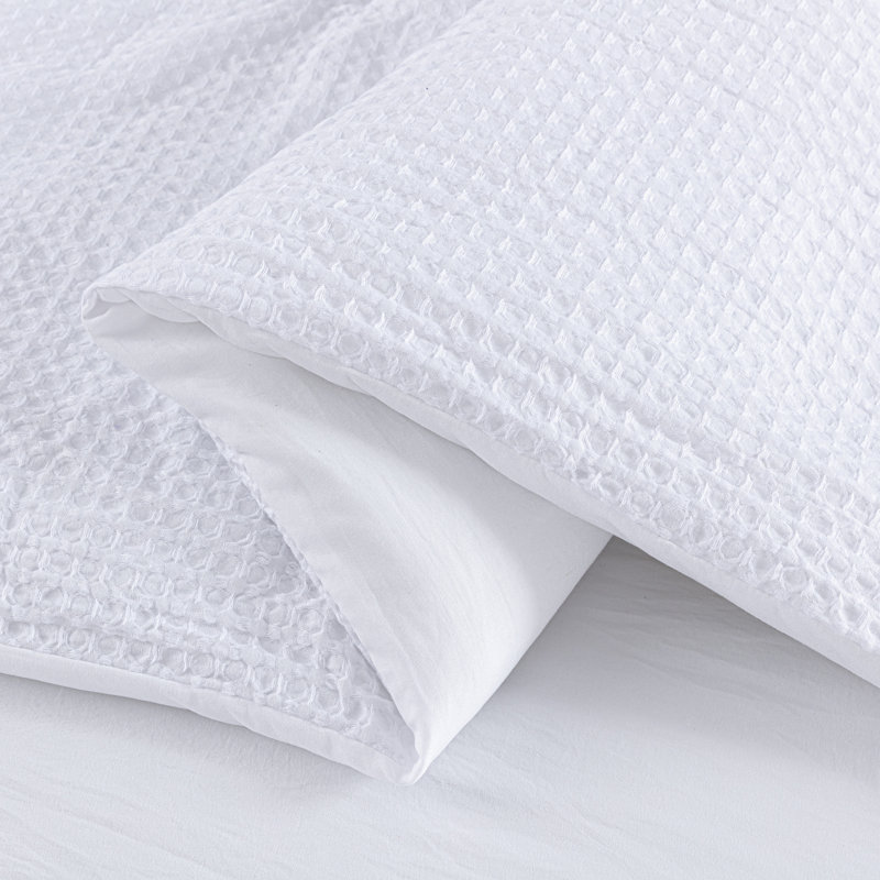 Wilmer Waffle Weave Textured Comforter Set, White, Oversized Queen Comforter + 2 Standard Shams