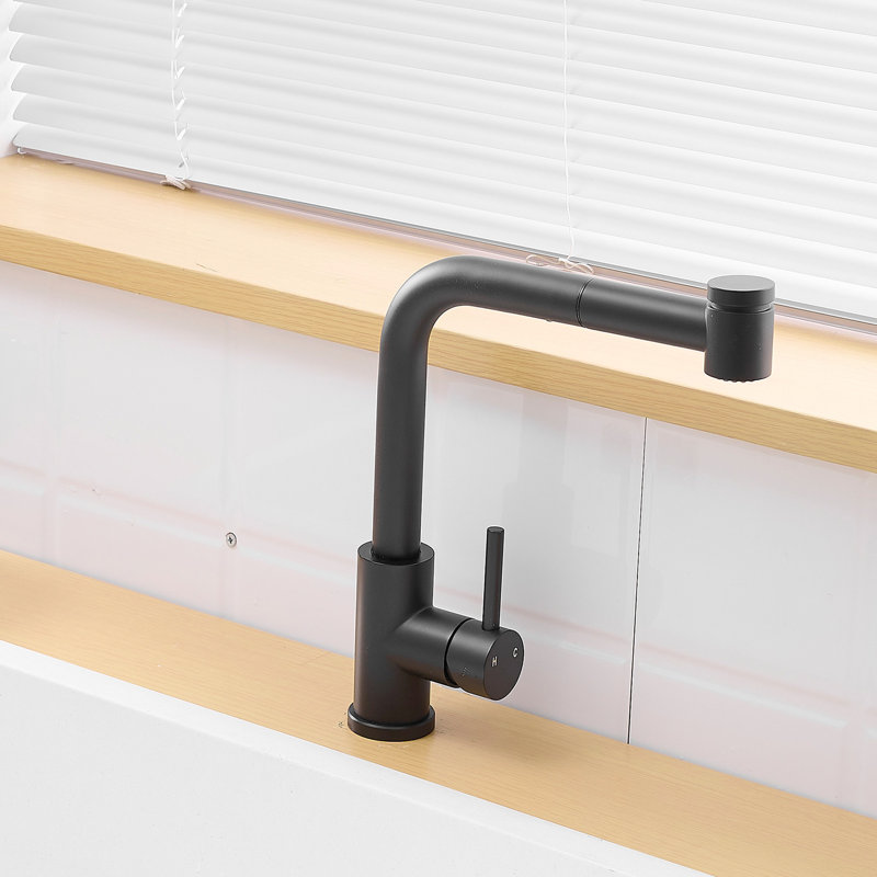 Robinet d'évier de cuisine rotatif noir 360 avec robinet escamotable - look moderne pour un nettoyage facile Matte robinet coulissant à une poignée polyvalent