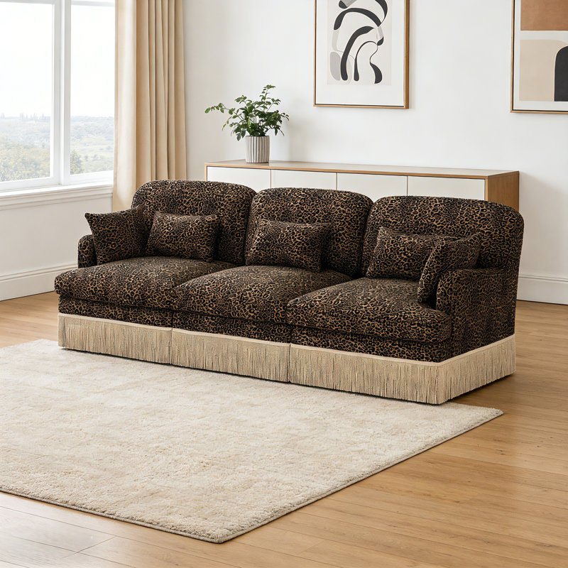Canapé modulaire en chenille à imprimé léopard 100 po Geneveve, H 34,6 po x l 100,3 po x P 33 po, Brun / Noir