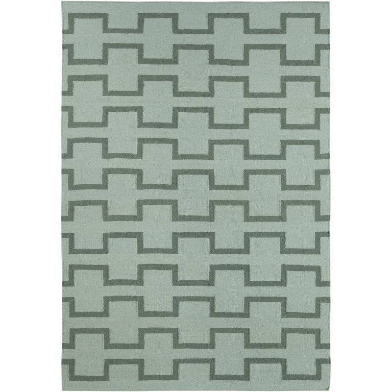Clavelle Authentic Handmade Green Reversible Geometric Wool Flatweave Indoor Area Rug, 3' x 5'