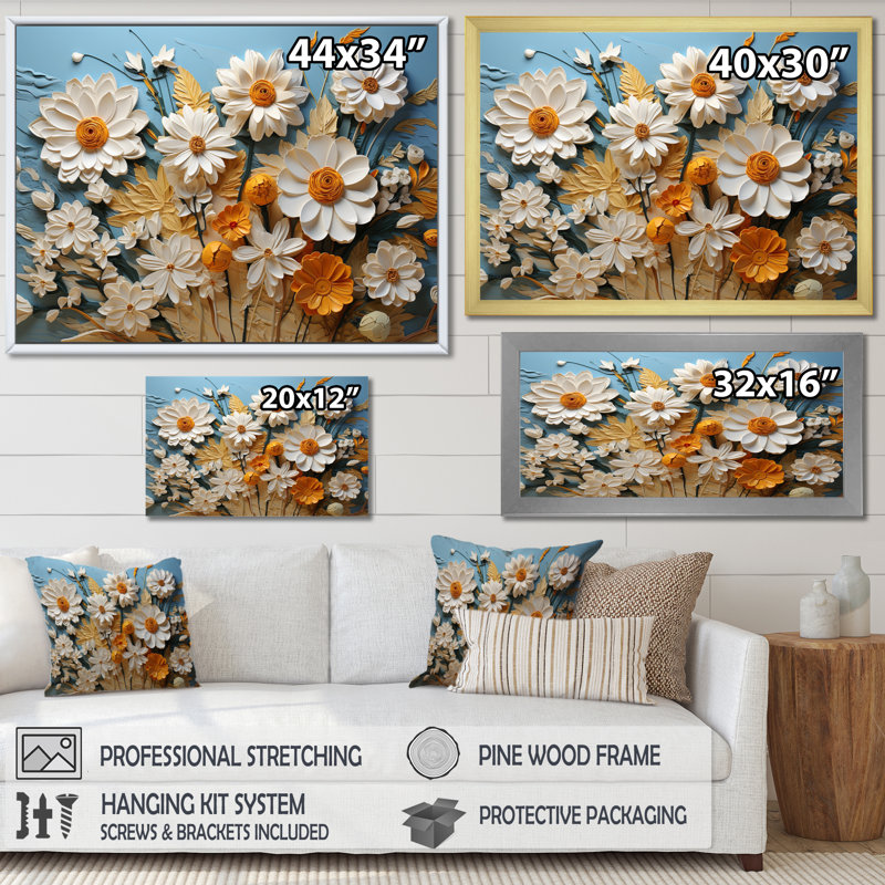 Daisies Daisy Delight I - Floral Canvas Wall Art, Toile tendue, H 12 po x l 20 po x P 1 po