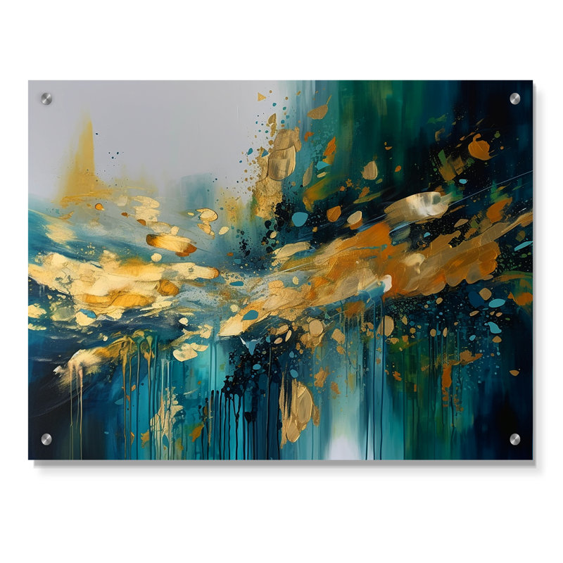 Golden Explosion Triangles IV - Art abstrait géométrique abstrait mural, H 12 po x l 20 po