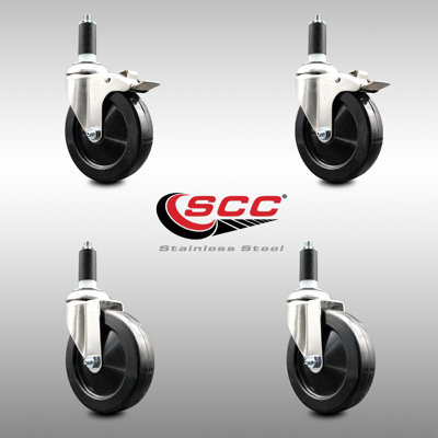 Hard Rubber Swivel Expanding Stem Caster Set with 2 Lock Brake