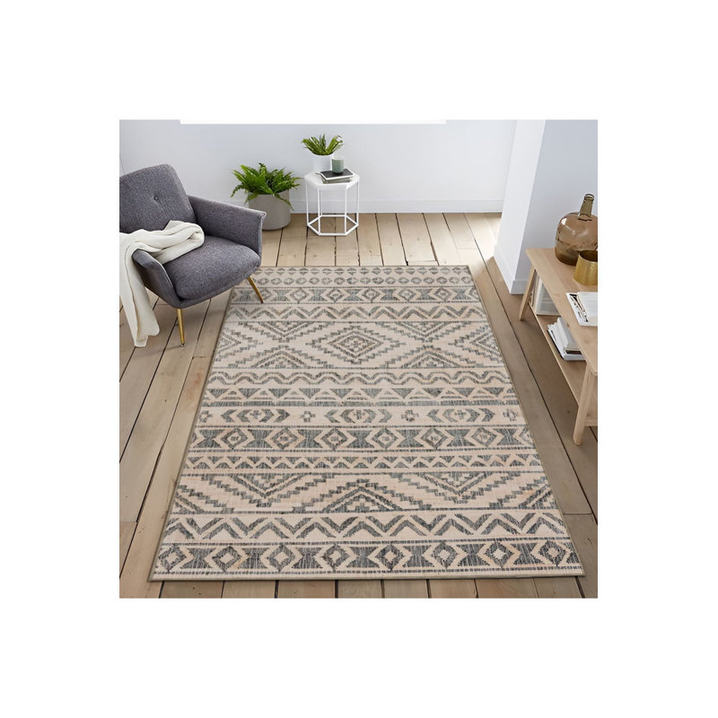 Beige Themed Geometric Shape Motif Pattern Modern Decorative Machine Washable Area Rug, Rectangle 3'3" x 4'11"
