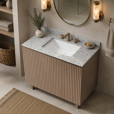 Meuble-lavabo 36 po, meuble autoportant, comptoir en granit naturel et lavabo en céramique avec 3 trous pré-percés pour robinet de salle de bain, démonté, sans robinet, sans ensemble de drain et couvercle d'évier, couleur grain de bois Heidelberg