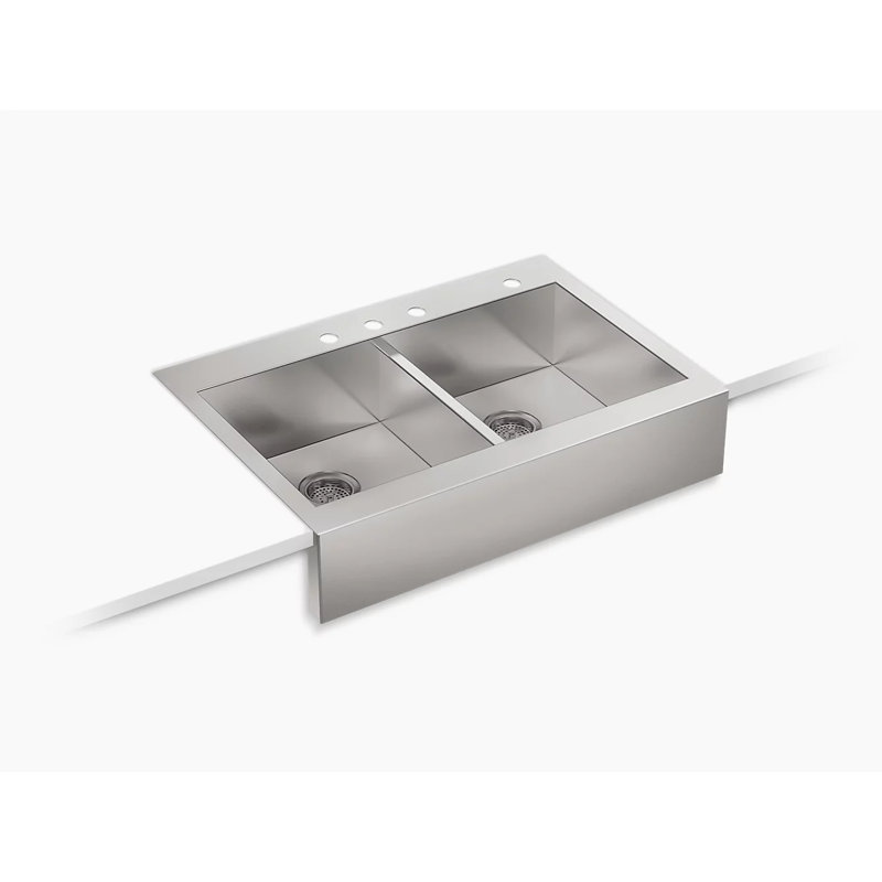Vault 35.75" L x 24.3125" W Double Basins Farmhouse Kitchen Sink, 4 Hole
