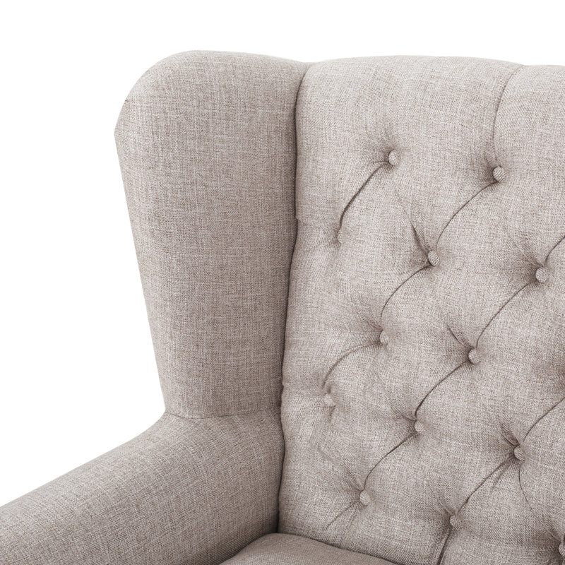 Fauteuil à oreilles capitonné Osvaldo, Polyester beige