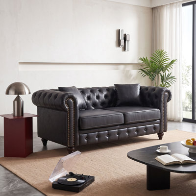 Causeuse de bureau 63,5 po capitonnée à boutons Chesterfield