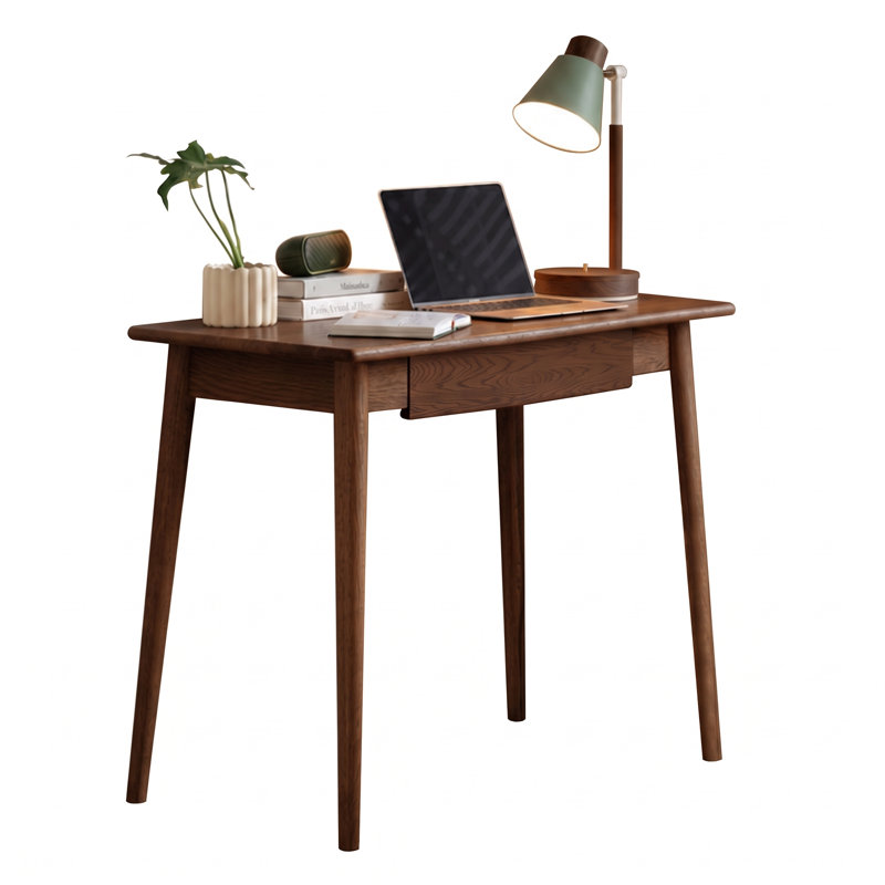 Bureau d'écriture en chêne massif de 31 po de largeur avec pieds effilés et tiroir MCM, L 31 po, Brown