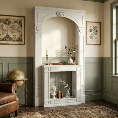 Freestanding Fireplace Mantel Surround With Classical Arch Design, Decorative Fireplace Surround Mantel With Carved Details(Fireplace Not Included)
