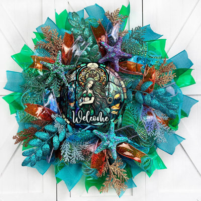 Faux Stained Glass Welcome Mermaid Wreath