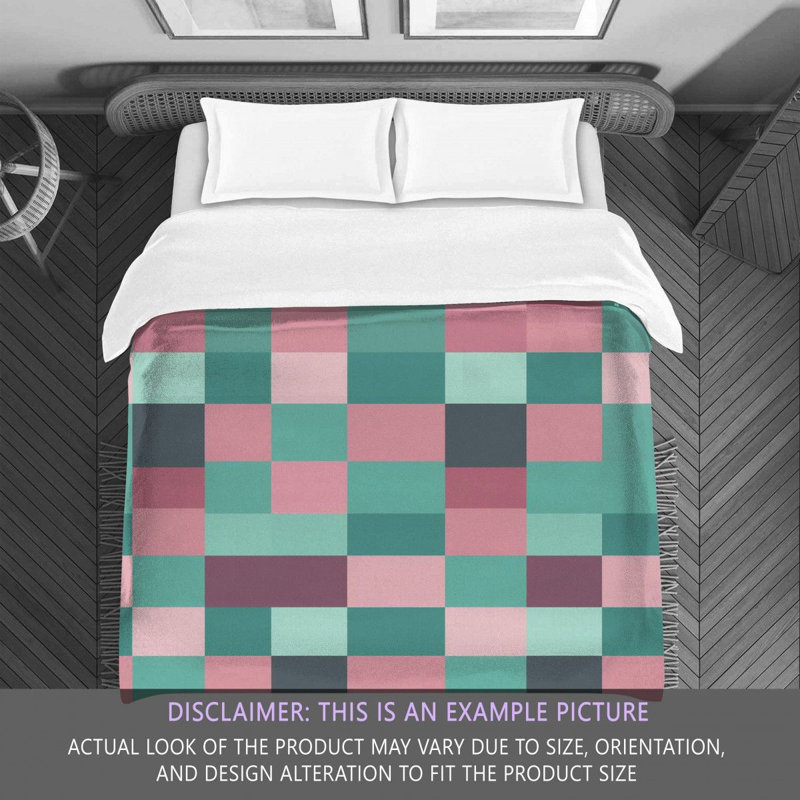 Machine Printed Comforter, Queen Comforter, Pink/Turquoise Checkered
