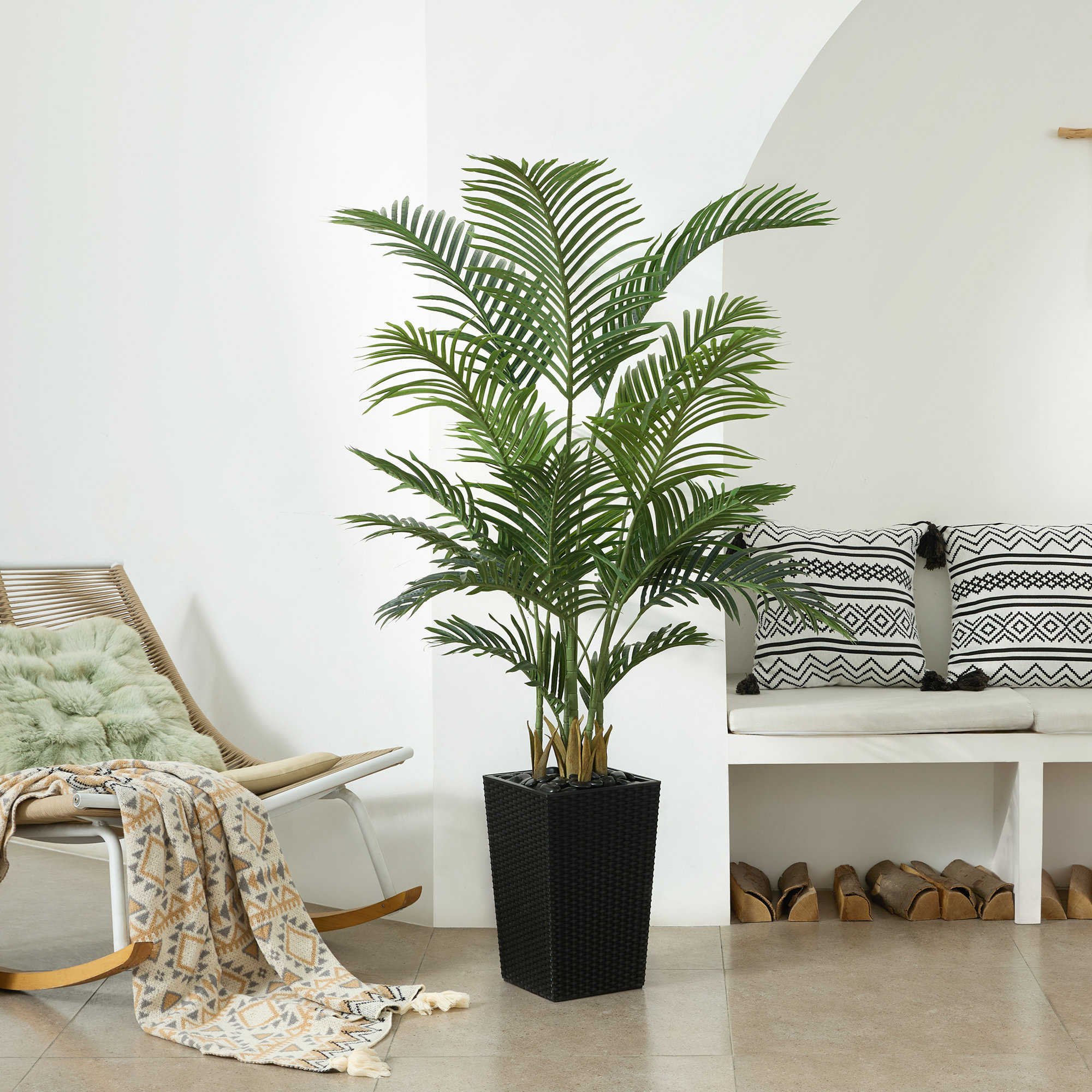 Aliza UV Resistant Artificial Palm Tree, Faux Palm Tree with Decorative Base for Indoor Outdoor, 60" H x 20" W x 20" D, Black