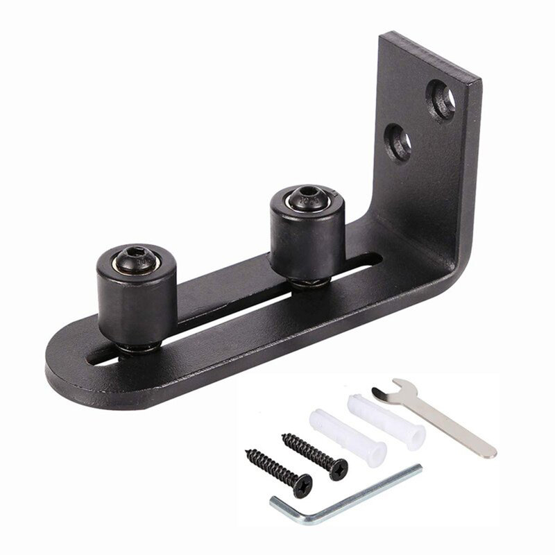 LAZ Black Steel Guide Barn Door Guide Wall Guide With Bottom Adjustable Roller