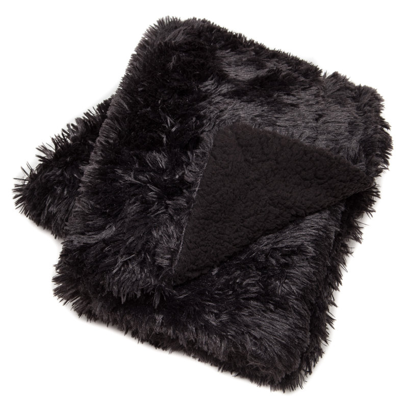  Chick Fuzzy Faux Fur Throw, Black