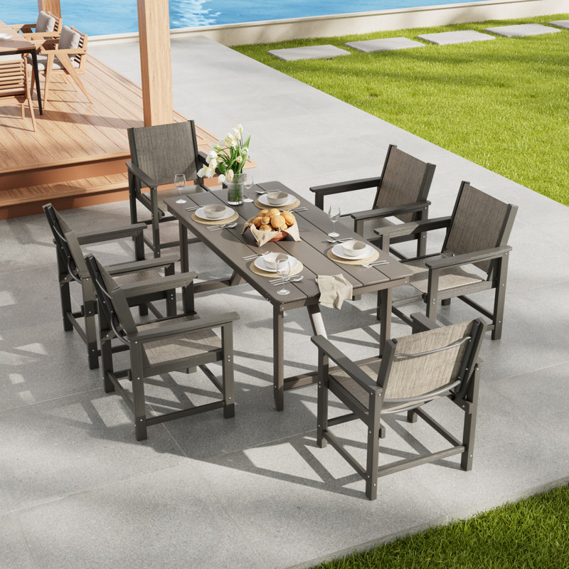 Ensemble de table de salle à manger 7 pièces avec trou pour parasol, Gris