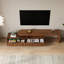 Meuble télé Mid-Century moderne extensible en noyer, console réglable de 70,8 po à 94,5 po avec rangement pour téléviseur de 85 po ou moins