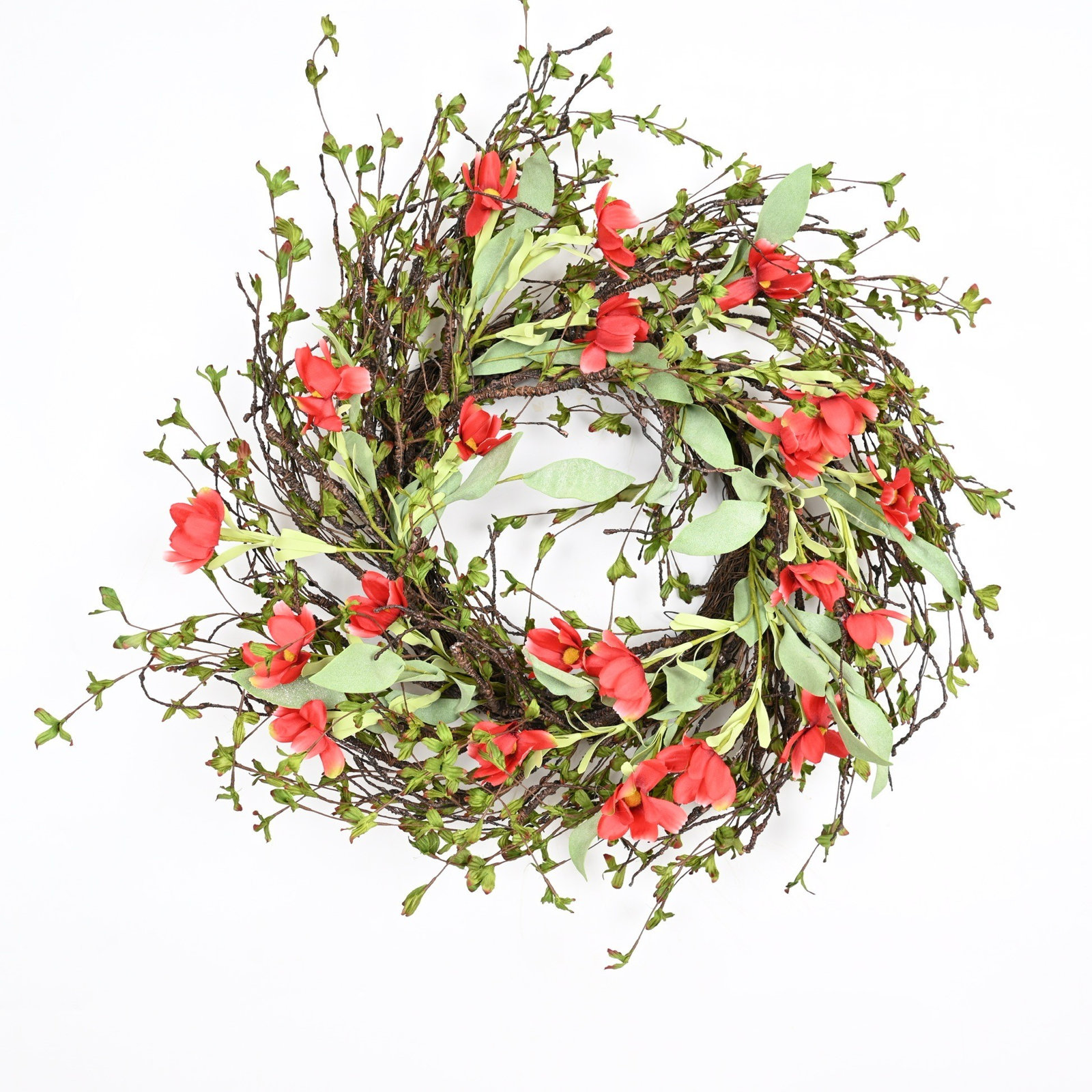 26" Artificial Farmhouse Twig Greenery Foliage Leaves Spring Summer Wildflower Wreath For Front Door Wedding Party Home Decor