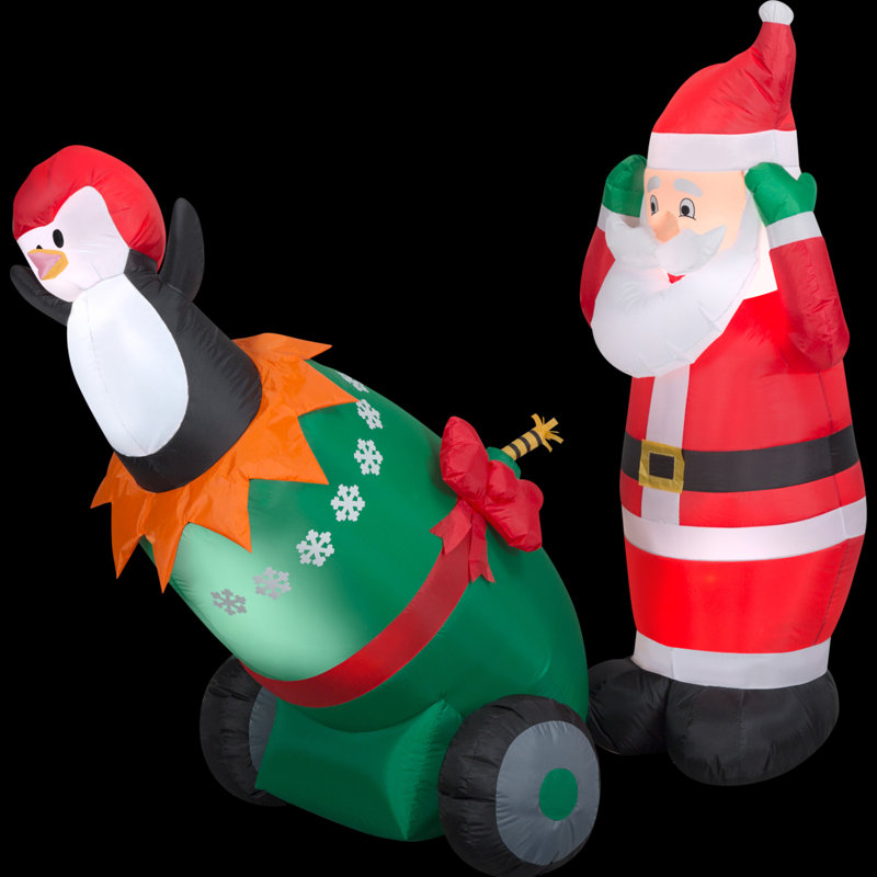 Décoration gonflable lumières Père Noël et pingouin