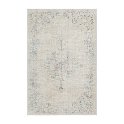 Tapis floral blanc / gris