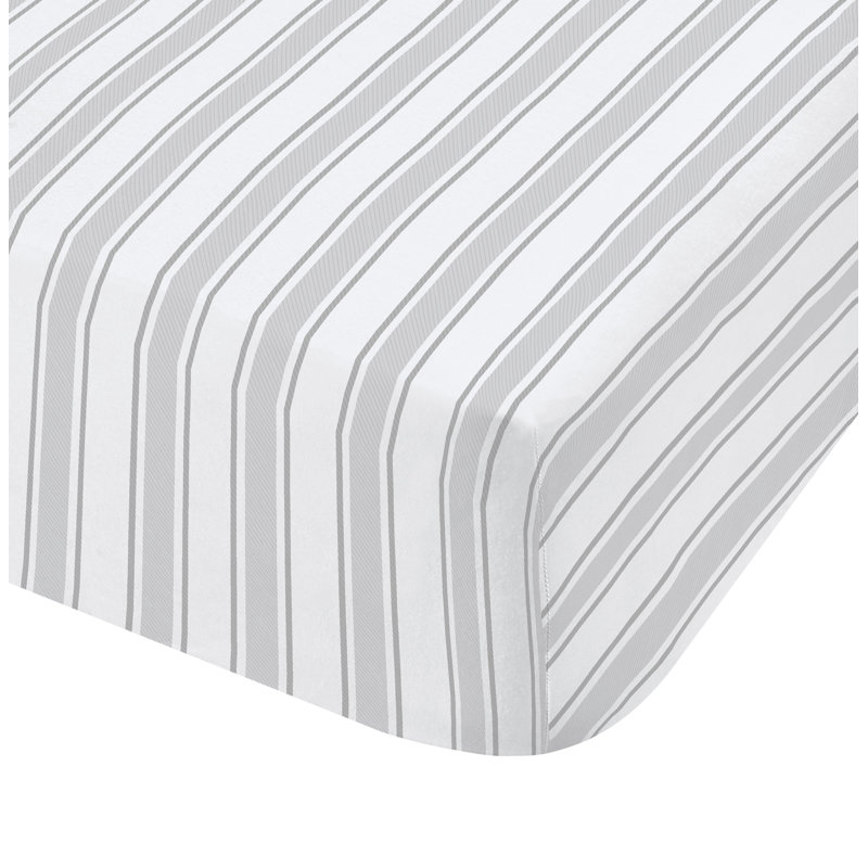Check and Stripe 100% Cotton Fitted Sheet, Grey, Double (4'6)