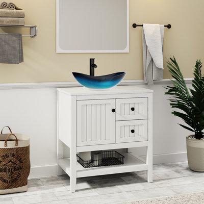 Sharee 30" Single Bathroom Vanity Set With Vessel Sink, Faucet And Drain, Assembly Required