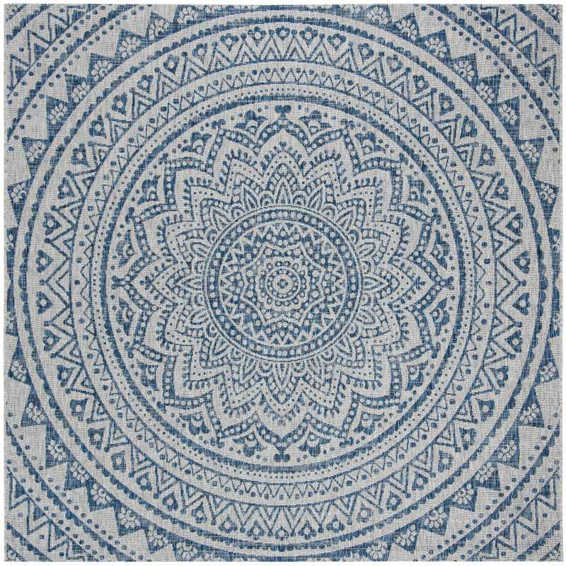 Erardo Hooked Indoor/ Outdoor Grey/Blue Area Rug, Square 160 cm