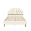UK & EU Sizes Scalloped Shell Velvet Bed, Glam Upholstered Platform Frame With Gold Legs, Burgundy & Beige-863075796-868068580