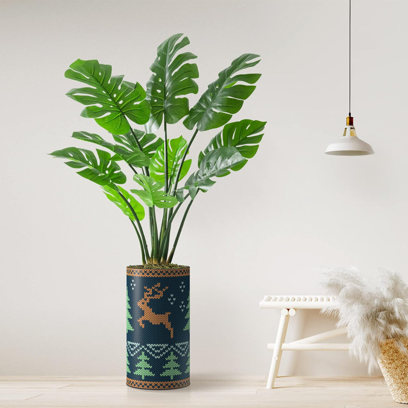 Arbre artificiel dans un pot de fleurs moderne, arbre de soie artificiel Monstera (décoration en pot et arbre), Vert Noël