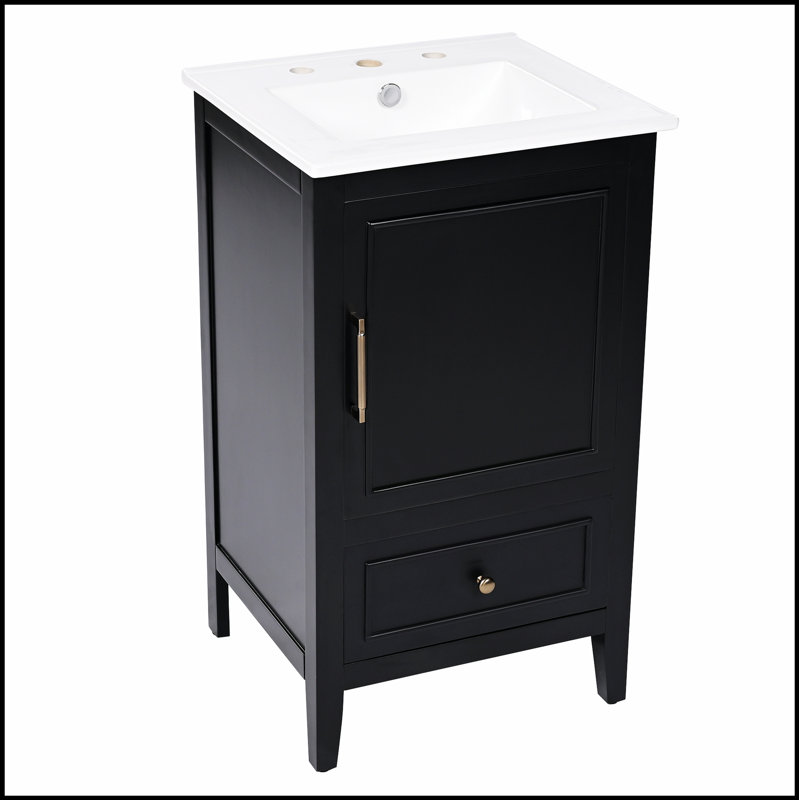 Élégant meuble-lavabo de salle de bain de 20 pouces avec lavabo, armoire à deux portes, tiroir et patins réglables noirs