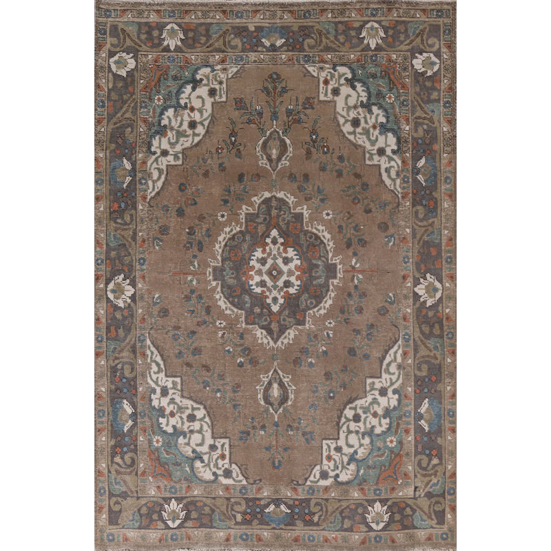 Brown Distressed Traditional Area Rug 7x10