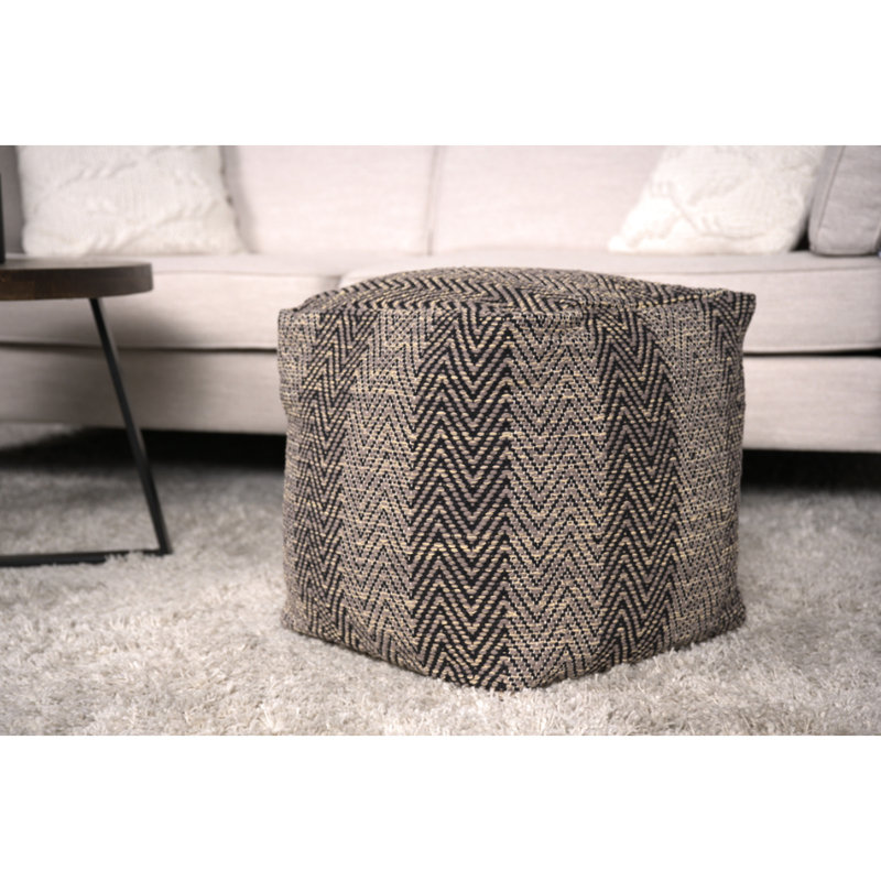 Pouf en coton brun et beige fabriqué à la main en zigzag, article d'ameublement, 14,84 po de profondeur, entièrement assemblé, rembourré, capacité de 250 livres, pour la maison, perles rembourrées, 15,05 po de hauteur,