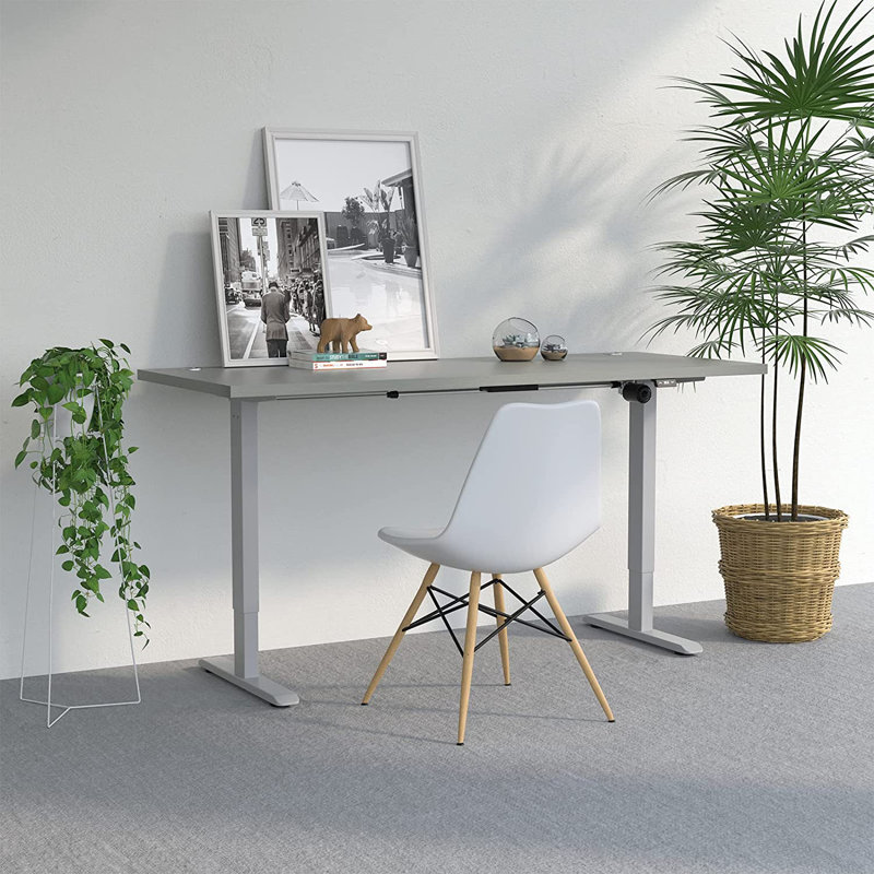 Midtown Value Height Adjustable Standing Desk, Single Motor, 60x30, Grey Strand Top with Brushed Silver Frame