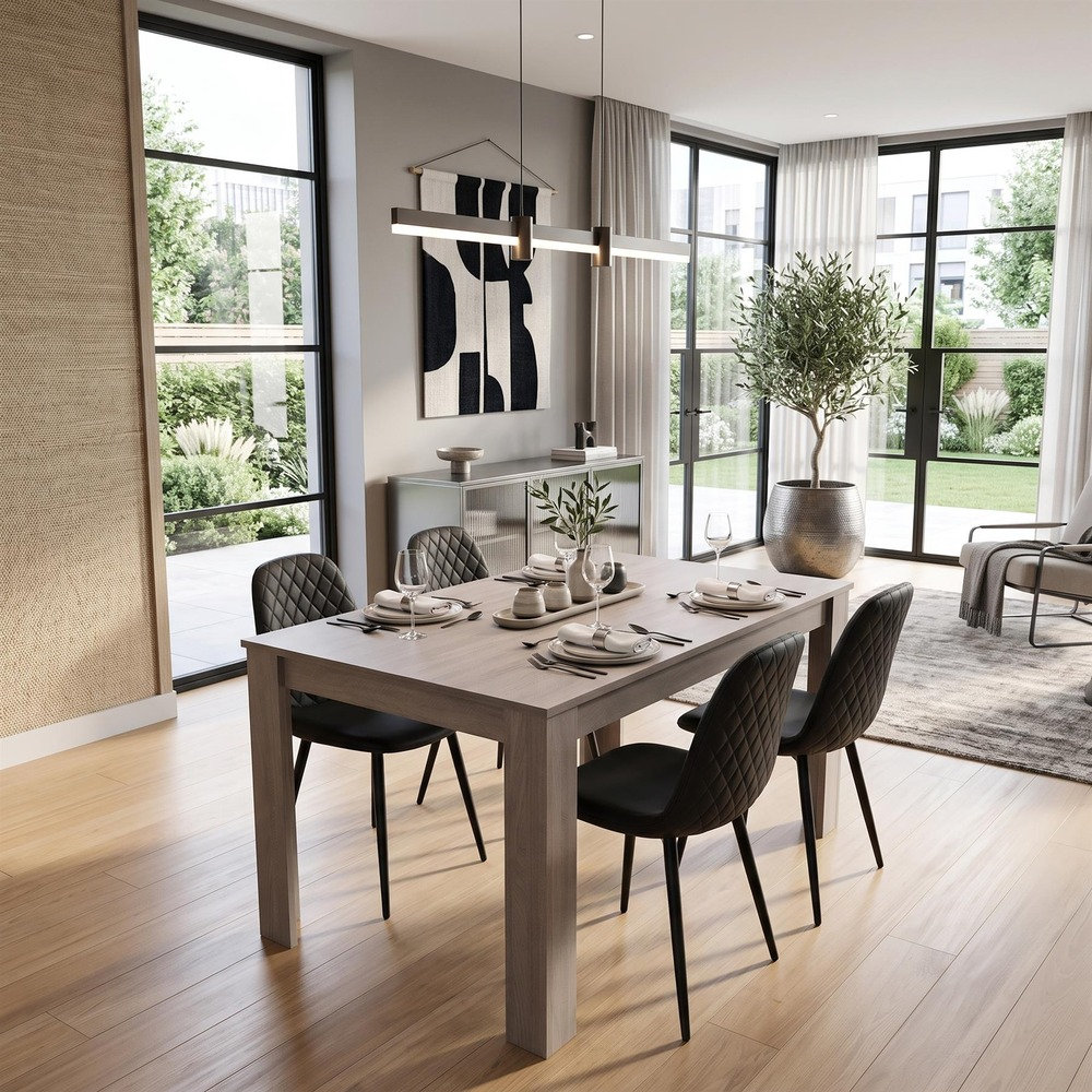 Kosy Koala 4 Seater Leather Wooden Dining Set Black - Image 5