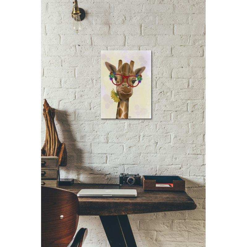 «Giraffe and Flower Glasses 3» par Fab Funky, art mural sur toile, H 16 po x l 12 po x P 0,75 po